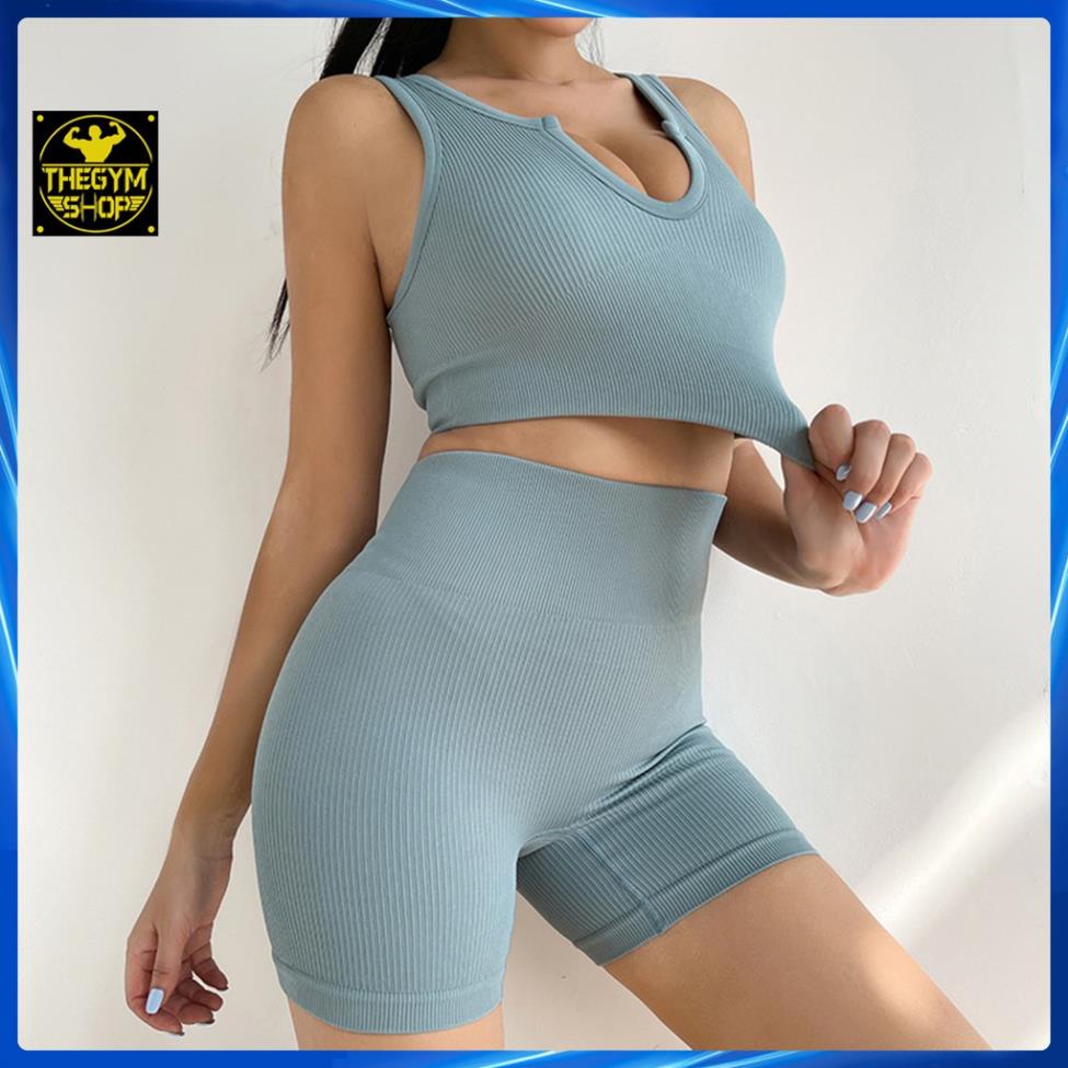 Bộ quần áo tập gym yoga nữ AMIN AM037 áo bra có mút ngực quần legging lửng nâng mông đồ tập gym yoga nữ tôn dáng '