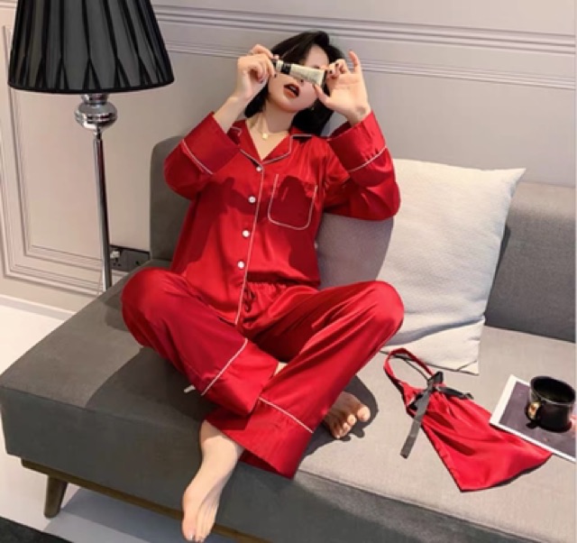 VÁY NGỦ SEXY - bộ pijama - đồ ngủ lụa tay dài cao cấp LL 640
