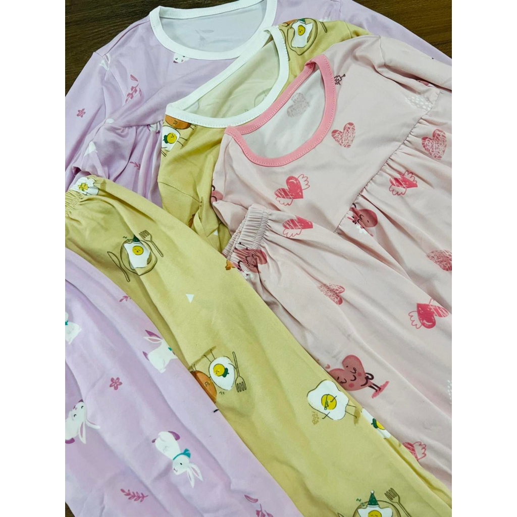 Bộ pijama thu đông bé gái xuất Hàn áo baby doll quần bo gấu