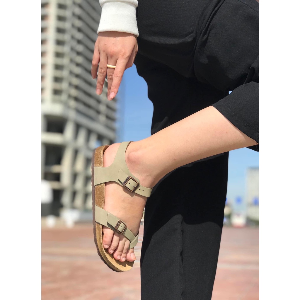 ZEPPA chính hãng - Da bò thật 100% - Sandal xỏ ngón chéo màu xám xanh rêu MS: SX2 (Size: 35-43) - Sandal đế trấu da bò