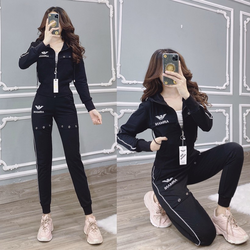 Bộ đồ thể thao hot girl áo khoác có nón TT359 chữ thêu sắc xảo