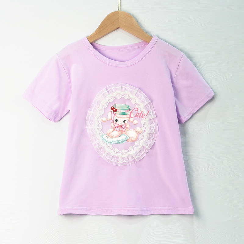 Áo thun 100% cotton mềm phối ren in họa tiết hoạt hình nhiều màu thời trang cho bé gái (2-10 tuổi) 2021
