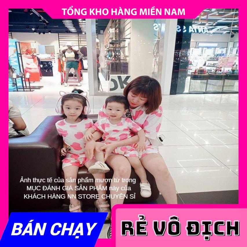 Đồ bộ bò sữa mặc nhà Vải thun mềm mịn mát co giãn tốt in họa tiết hoạt hình bò sữa dễ thương Đồ bộ cho bé