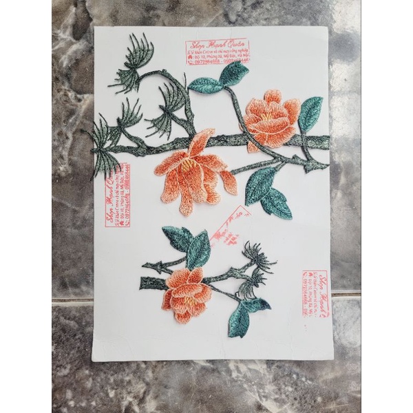 Cành hoa thêu chỉ lụa mã BH100