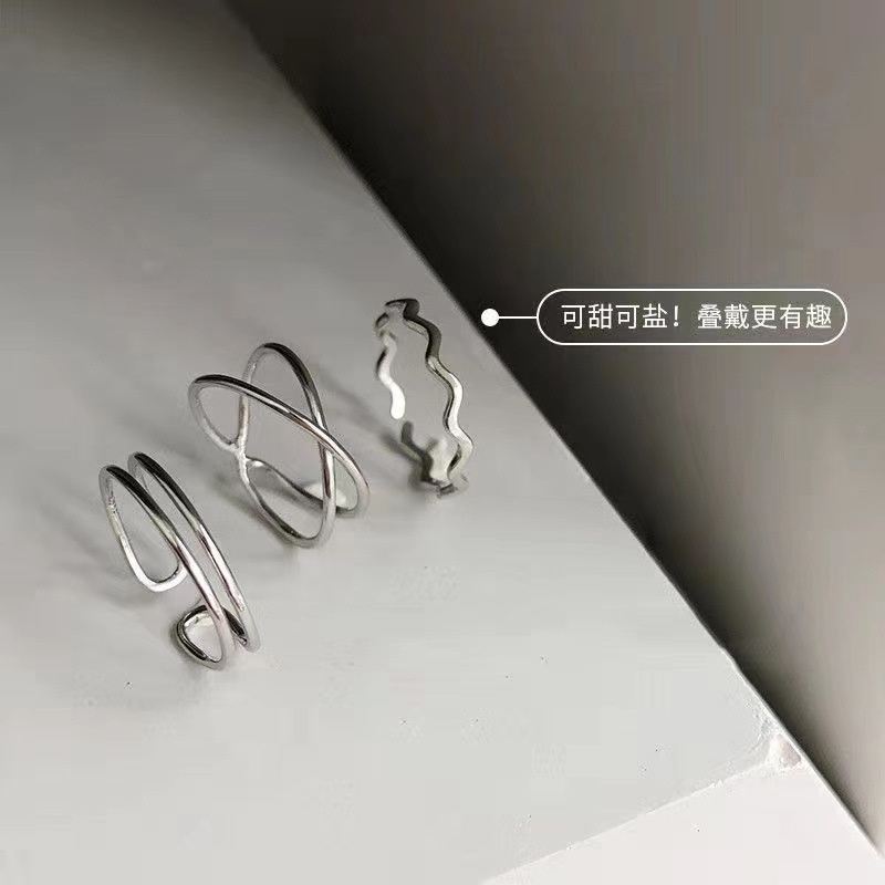 Set 3 nhẫn hợp kim màu bạc thời trang cho nữ