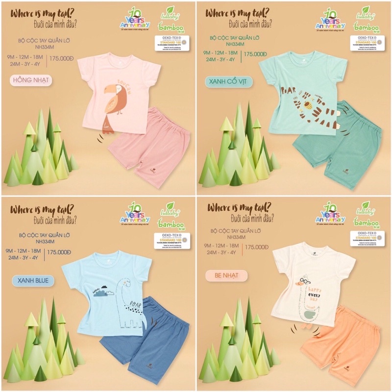 Lullaby Bộ cộc tay hoạ tiết chất sợi tre bamboo hè mỏng mát cho bé trai bé gái