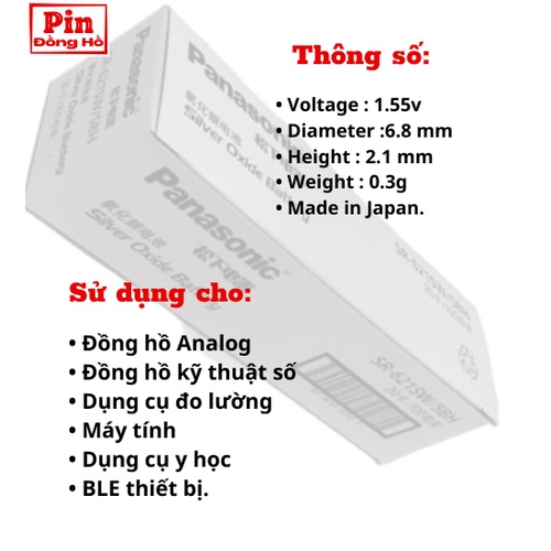 Pin 621 Panasonic SR621SW 1 vỉ 5 viên. Pin sr621 dùng cho cmos, thiết bị điện tử, pin đồng hồ, bảng mạch điện tử,