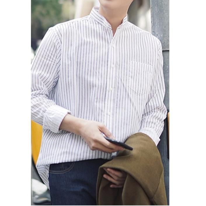 Áo sơ mi nam dài tay màu trắng cổ trụ