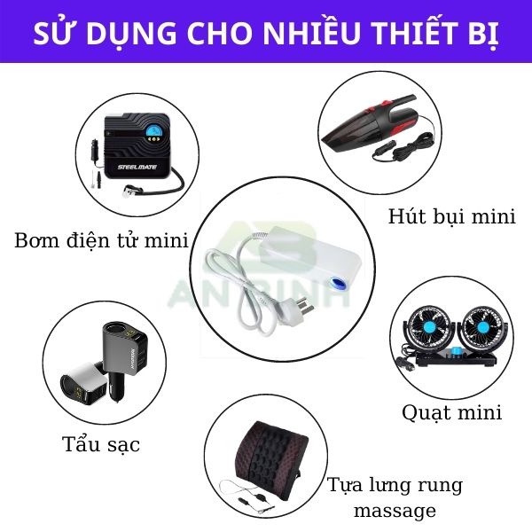Bộ Chuyển Đổi Nguồn Từ 220V Sang 12V – Cục Đổi Nguồn 12V Bơm Xe Ô Tô, Máy Hút Bụi Có Đèn Led Báo Hiệu