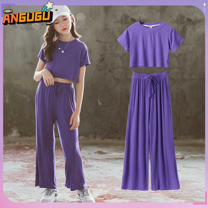 Set Áo Croptop + Quần Ống Rộng Thời Trang Mùa Hè Cho Bé Gái Từ 1 Đến 2-3 - 4-5 - 6-7 Đến 8-9 - 10 Đến 11 Đến 12 To 13 Tuổi
