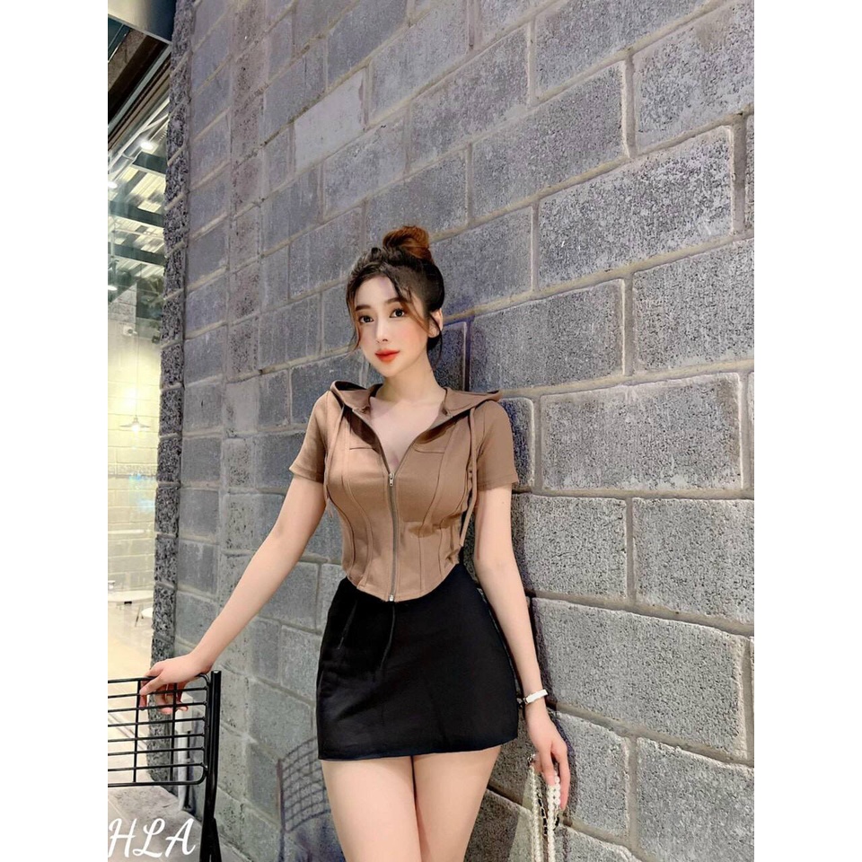 Áo thun nữ khóa kéo kèm mũ chất tăm mềm mịn mặc cực tôn dáng,sáng da - áo crt nữ