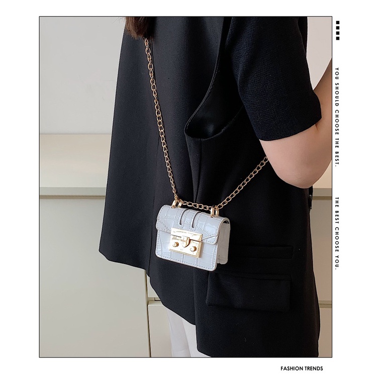 Túi đeo chéo JASMIN NOIR họa tiết da cá sấu dây đeo dạng xích thời trang cho nữ