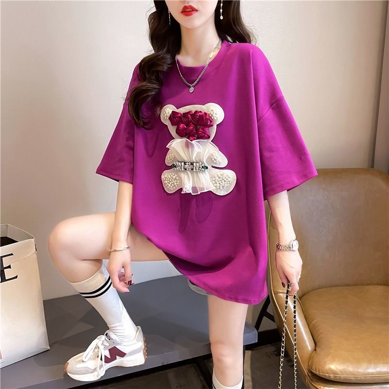 Áo Thun Cotton Mỏng Dáng Rộng Ngắn Tay Thêu Hình Phong Cách Hàn Quốc Thời Trang Mùa Hè Dành Cho Nữ 2022