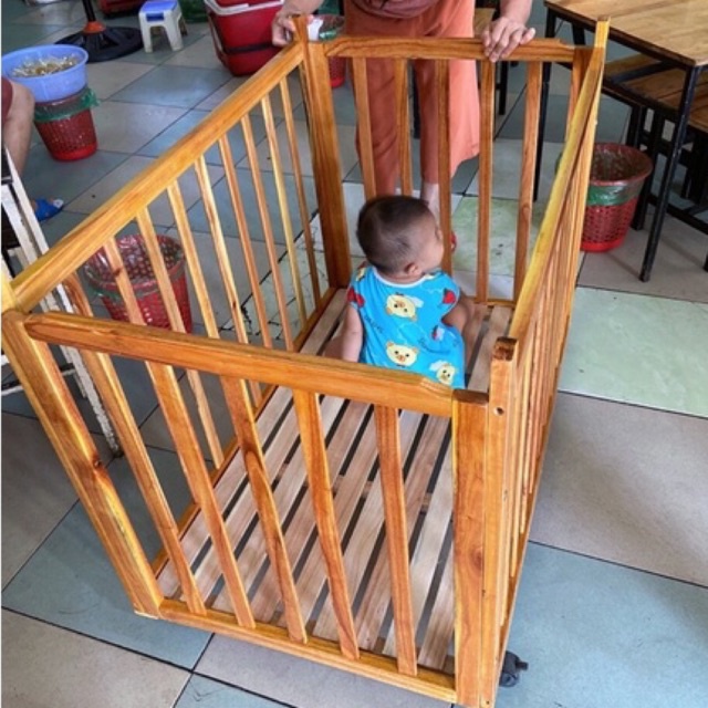 Cũi gỗ cho bé, cũi gỗ MonXu cứng cáp, gỗ mịn, FREESHIP, Kích thước TO 105x75x65