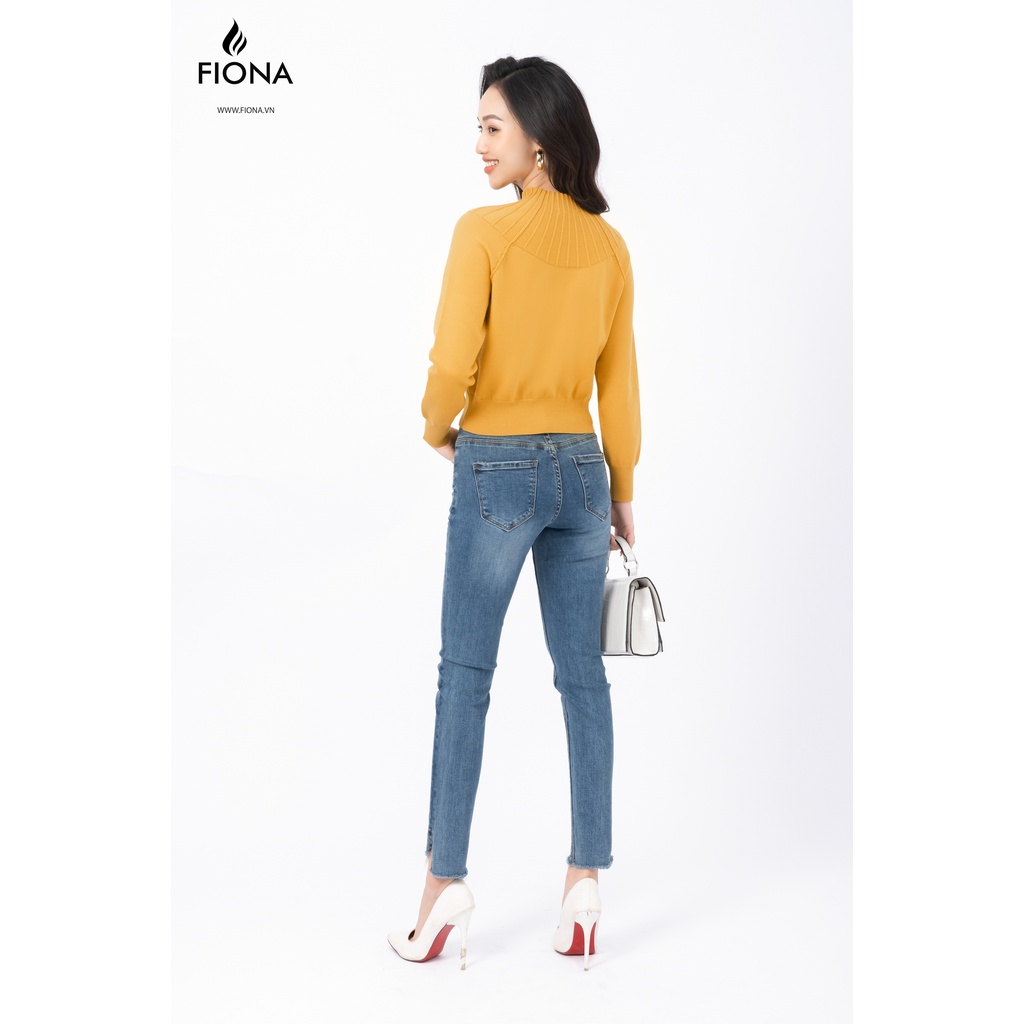 Áo len thu đông dài tay nữ Áo croptop len tăm xuất xịn cổ tròn hàn quốc Fiona F851225