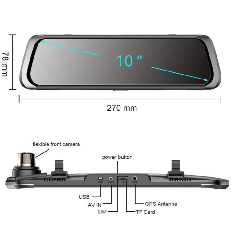 Camera hành trình gương ô tô cao cấp thương hiệu Phisung 4G Wifi GPS 10'' cao cấp E08-E - Hàng Nhập Khẩu Chính Hãng