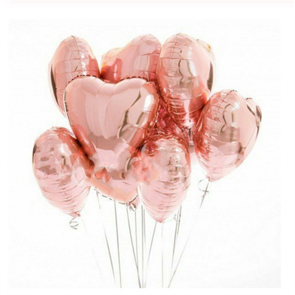 Set 5 Bong Bóng Lá Nhôm Hình Trái Tim 18&quot; Màu Trắng/Vàng Hồng Trang Trí Tiệc Sinh Nhật/Lễ Tình Nhân