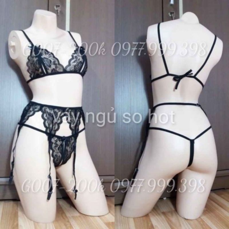 set đồ lót nội y kẹp tất ren xuyên thấu sexy gợi cảm