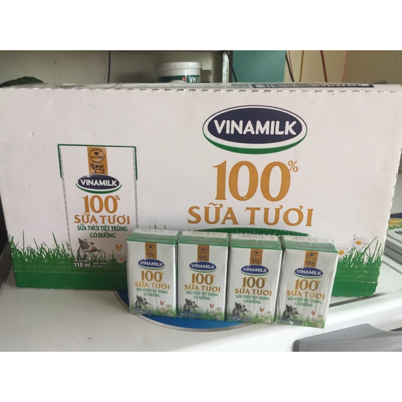 sữa tươi vinamilk 100 phần trăm 110ml( km 1 hộp sữa đậu nàn canxi vinamilk 200ml)