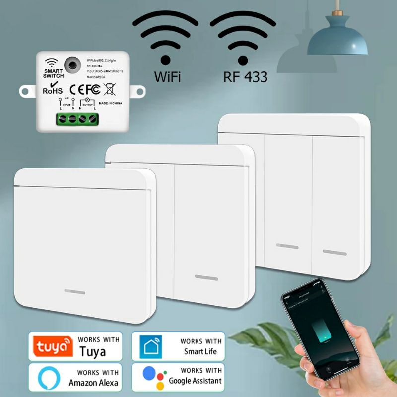 Công tắc dán tường không dây Tuya SmartLife cho cầu thang, hành lang WiFi+RF433