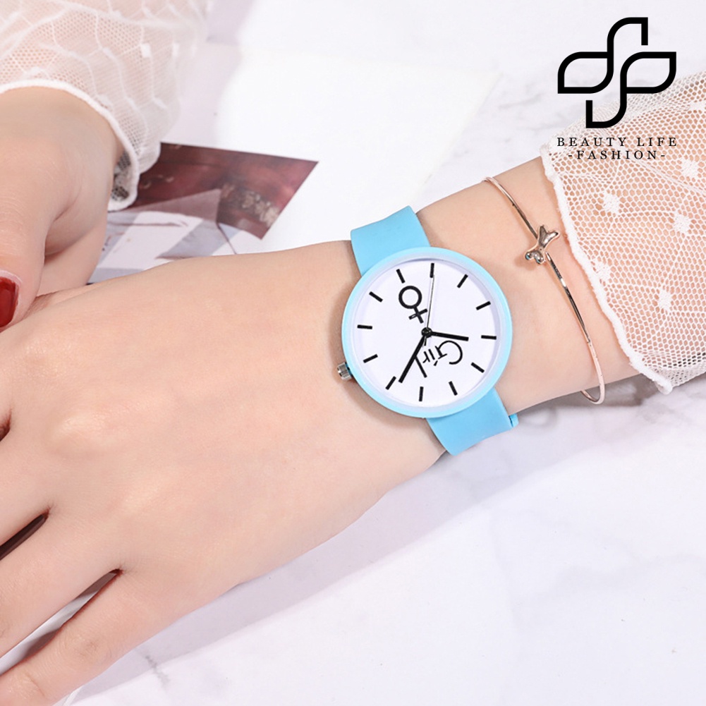 BEA™ Fashion Girl Round Dial Silicone Band No Number Quartz Jelly Watch