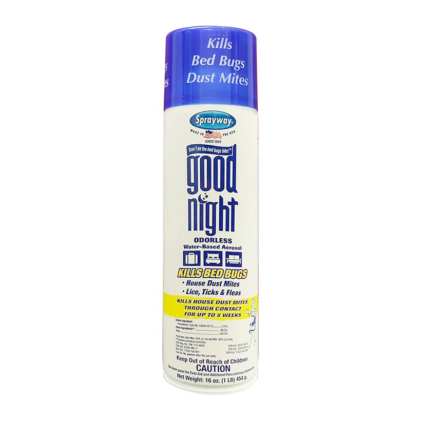 Chai Xịt Diệt Bọ Chét, Chấy, Rận, Bọ Chó Mèo Sprayway Goodnight - Chai 454g Trắng Xanh