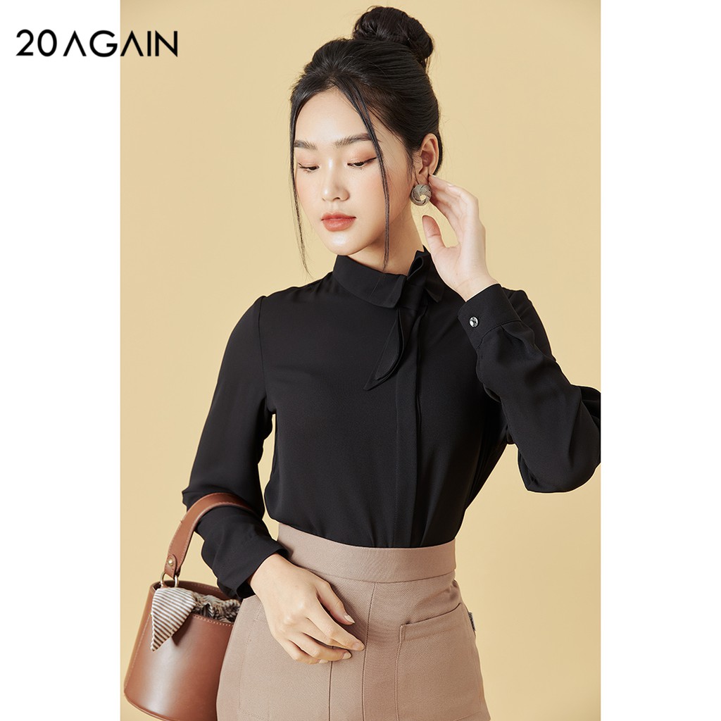 Áo sơ mi nữ dài tay cổ đức 20AGAIN, thiết kế cổ nơ thanh lịch, vải voan cát cao cấp ASW0624 | BigBuy360 - bigbuy360.vn