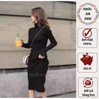 Đầm len tăm dáng dài cổ lọ ôm body sang chảnh