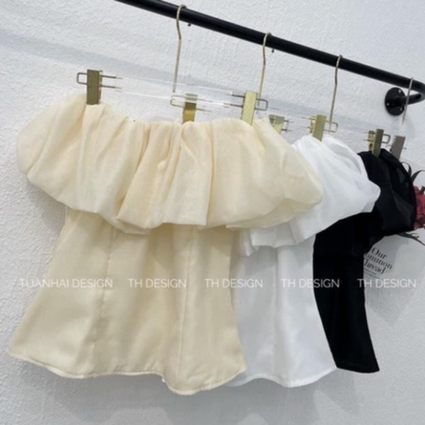 Áo trễ vai dáng ôm pha xinh xắn_036 chất mát, phom đẹp, nội y xanh