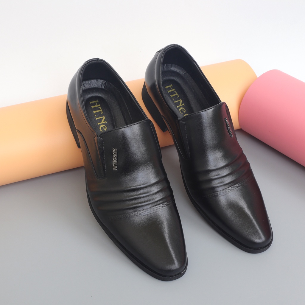 Giày tây da bò màu nâu, giày lười nam da bò đế cao su đúc - NeO4528na