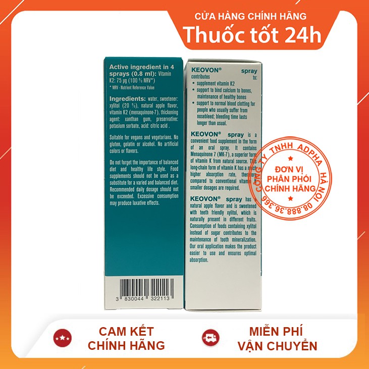 Keovon Spray Vitamin K2 - Kích thích phát triển chiều cao cho trẻ em (Chai 25ml)