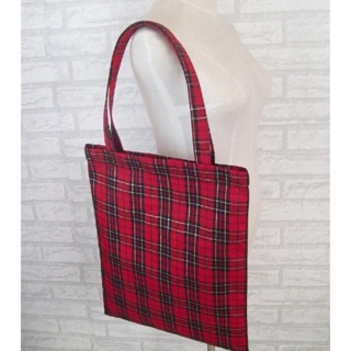 🎀Túi tote caro đỏ size to (có khoá kéo)