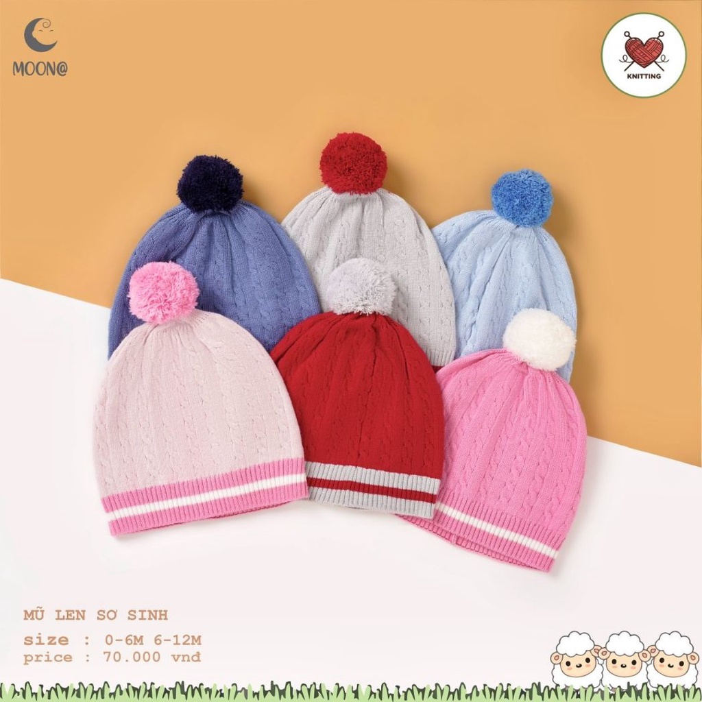 Mũ len xinh cho bé Moon siêu mềm, siêu xinh size 0-6M, 6-12M