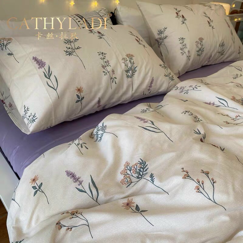 Chăn Ga Gối Cotton Living "Cỏ Nhí Be" - Bộ Chăn Ga Gối Cotton 100% Nhập Khẩu 4 món