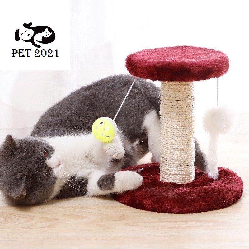 Trụ Cào Móng Hai Tầng Có Đồ Chơi Cho Mèo-Cây Cào Móng Hai Tầng