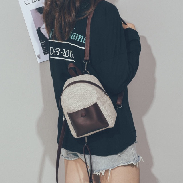 (Có sẵn) Balo mini vải thô mix da