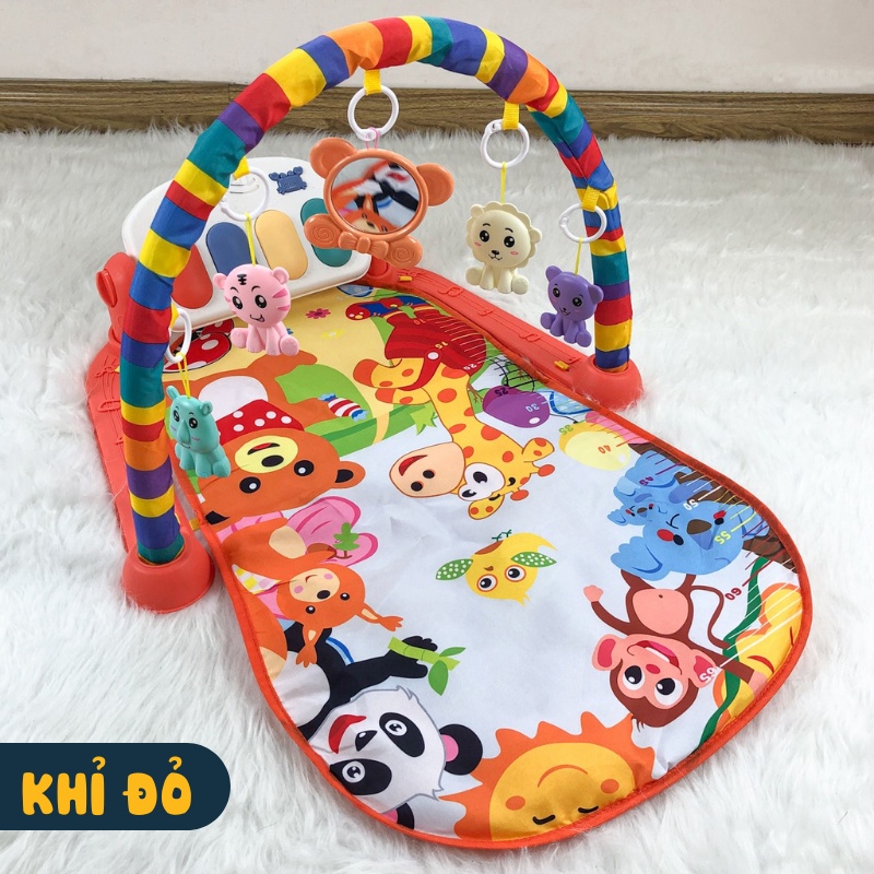 [ẢNH THẬT + VIDEO] Thảm chơi đàn Piano phát nhạc 9BABY cho bé nằm chơi mẫu khỉ đỏ