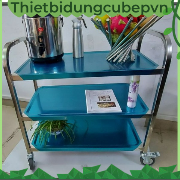 Xe đẩy thức ăn inox 3 tầng dùng để di chuyển thức ăn ra bàn