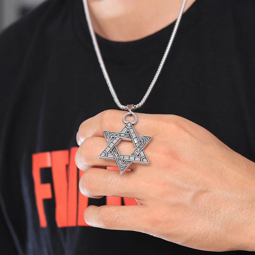 Vòng cổ Thép Titan Mặt Ngôi Sao Sáu Cánh Phong Cách hip hop Cho Nam Nữ