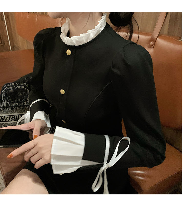 Đầm midi tay dài màu đen thời trang 2023 cổ điển cho nữ