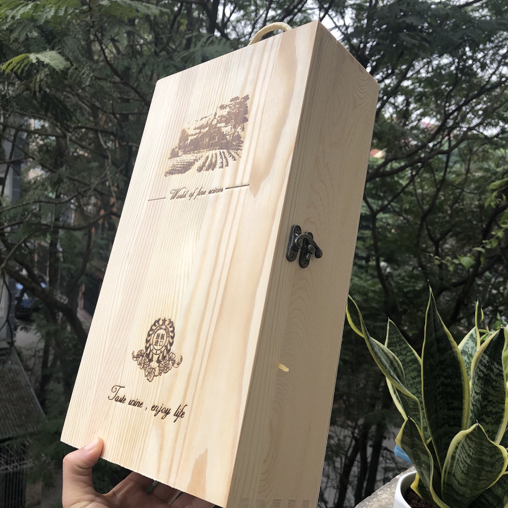 Hộp đựng rượu đôi 2 chai 750ml- hộp đựng rượng bằng gỗ