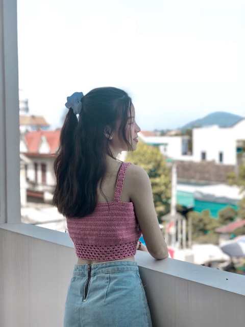 HIN Áo croptop hoa cúc handmade