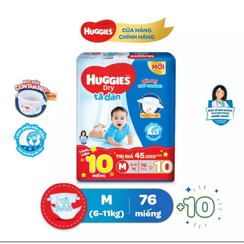 Tã dán Huggies size M76 / M76+10