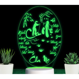Đèn Led 7 Màu THƯ PHÁP CHA -MẸ – Qùa Tặng,Trang Trí, Để Bàn,  Phòng Ngủ, Thiết Kế Khắc Hình Theo Yêu Cầu