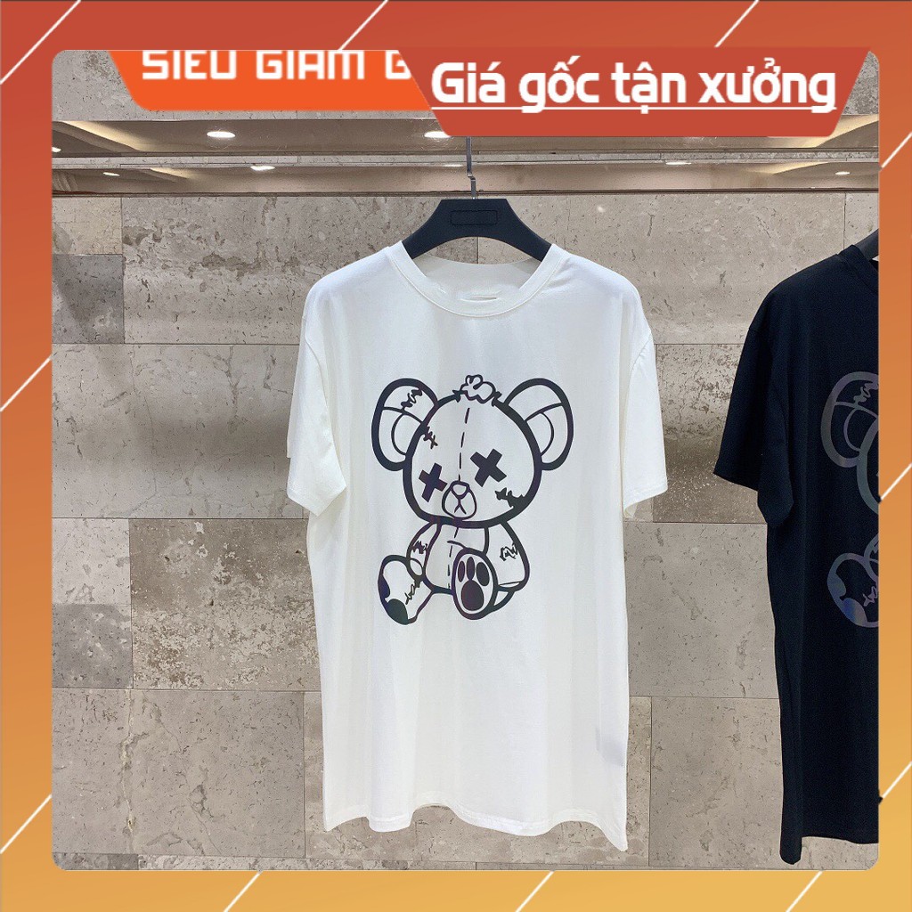 Áo Thun Phản Quang Gấu Bông Rách form rộng unisex tay lỡ chất Cotton fresize PQ62