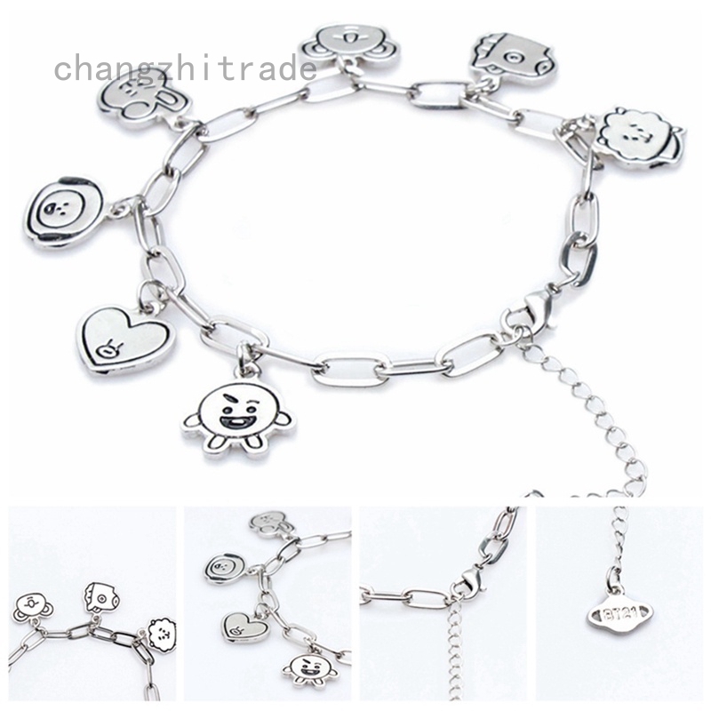 Vòng Tay Mạ Bạc Họa Tiết Hoạt Hình Bt21 Dễ Thương