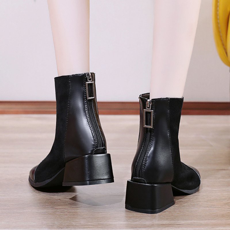 [Mã FAGREEN1505 giảm 10% tối đa 30k đơn từ 99k] 1G11 Giày Boots bốt nữ cao gót da phối thun K04 boot