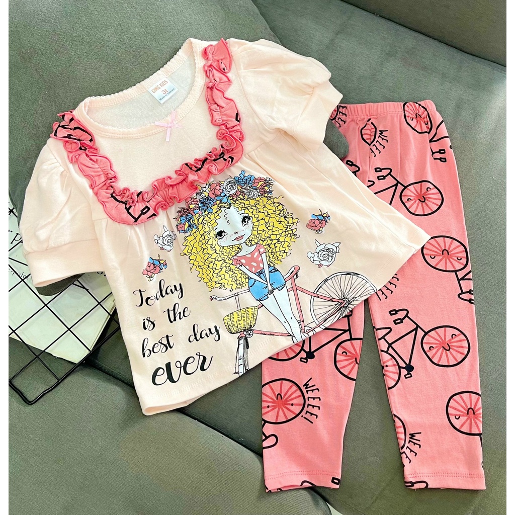 Đồ Bộ Cho Bé Gái Tay Ngắn Quần Dài Thun Bozip Set Bộ Babydoll Bé Gái 12-24 Kg Mặc Nhà Homie Kids