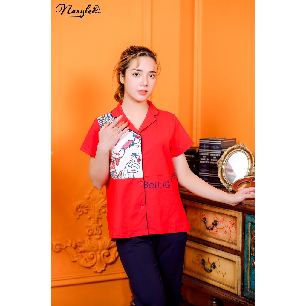 Bộ đồ mặc nhà áo cộc quần lửng 100% cotton cao cấp Narylee NR-8A641L