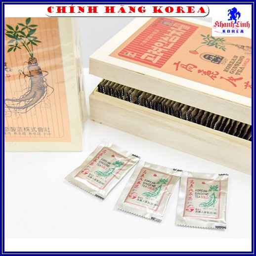 Trà Sâm Hộp Gỗ Hàn Quốc Chính Hãng Okinsam, Hộp 100 gói x 3gr